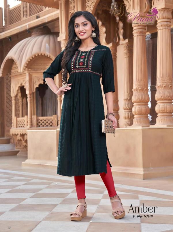 Paavi Amber New Rayon Designer Exclusive Fancy Long Kurti Collection